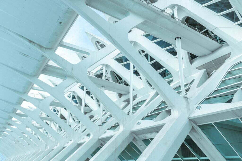 architectural photo of white metal beams