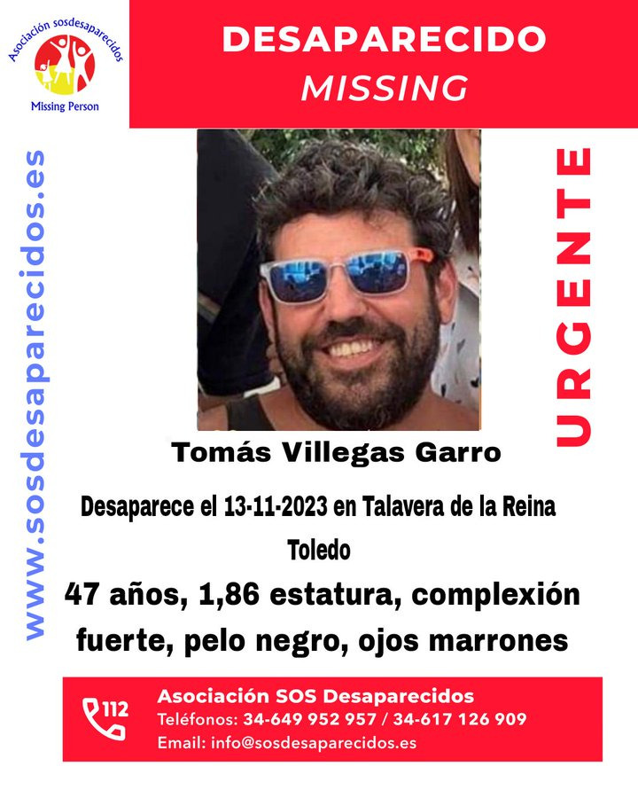 ¡Urgente! Tomás Villegas, de 47 años, desaparecido en Talavera