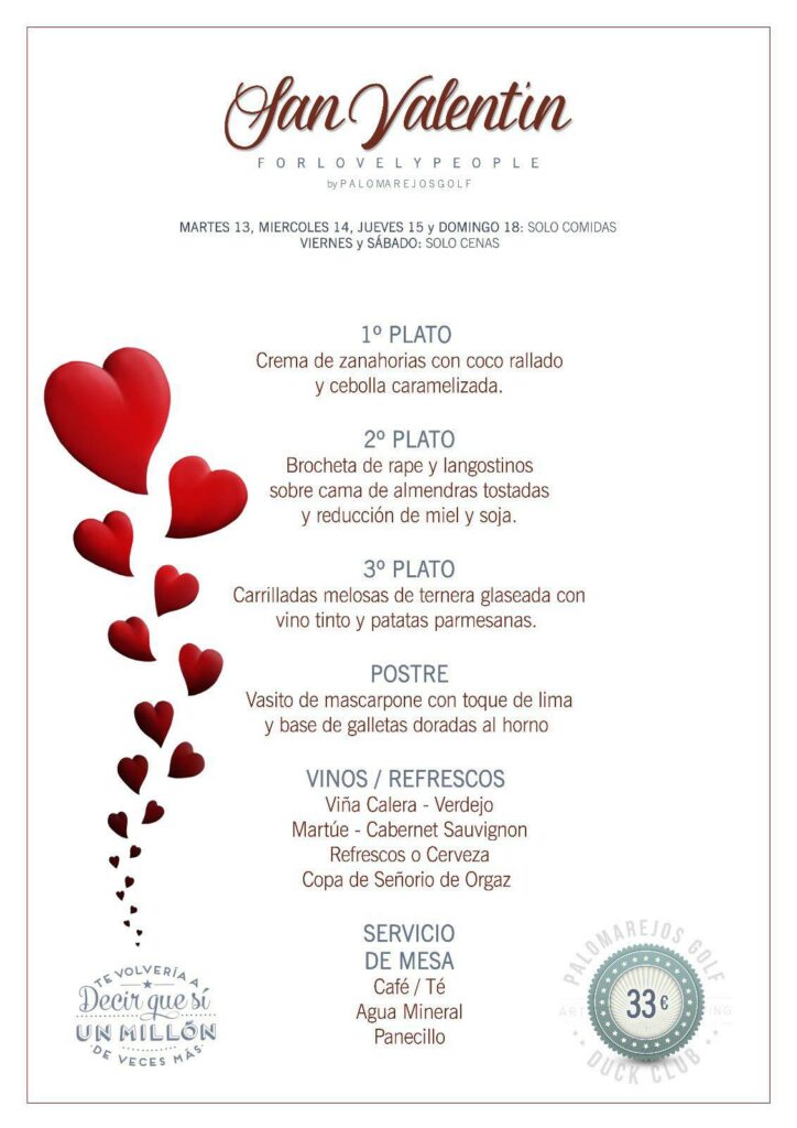 Los 3 restaurantes con un menú especial por San Valentín - Palomarejos Golf