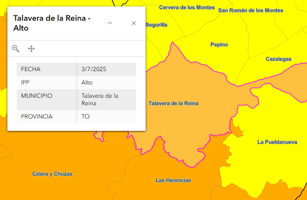 Índice de propagación de incendios en Talavera de la Reina