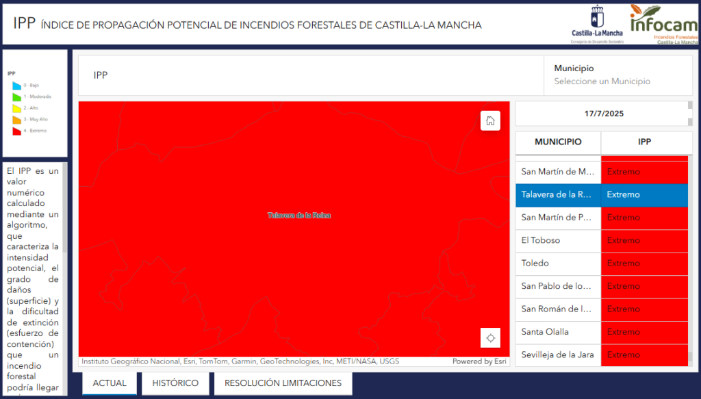 IPP en Talavera: Nivel Extremo de Riesgo de Incendio Forestal