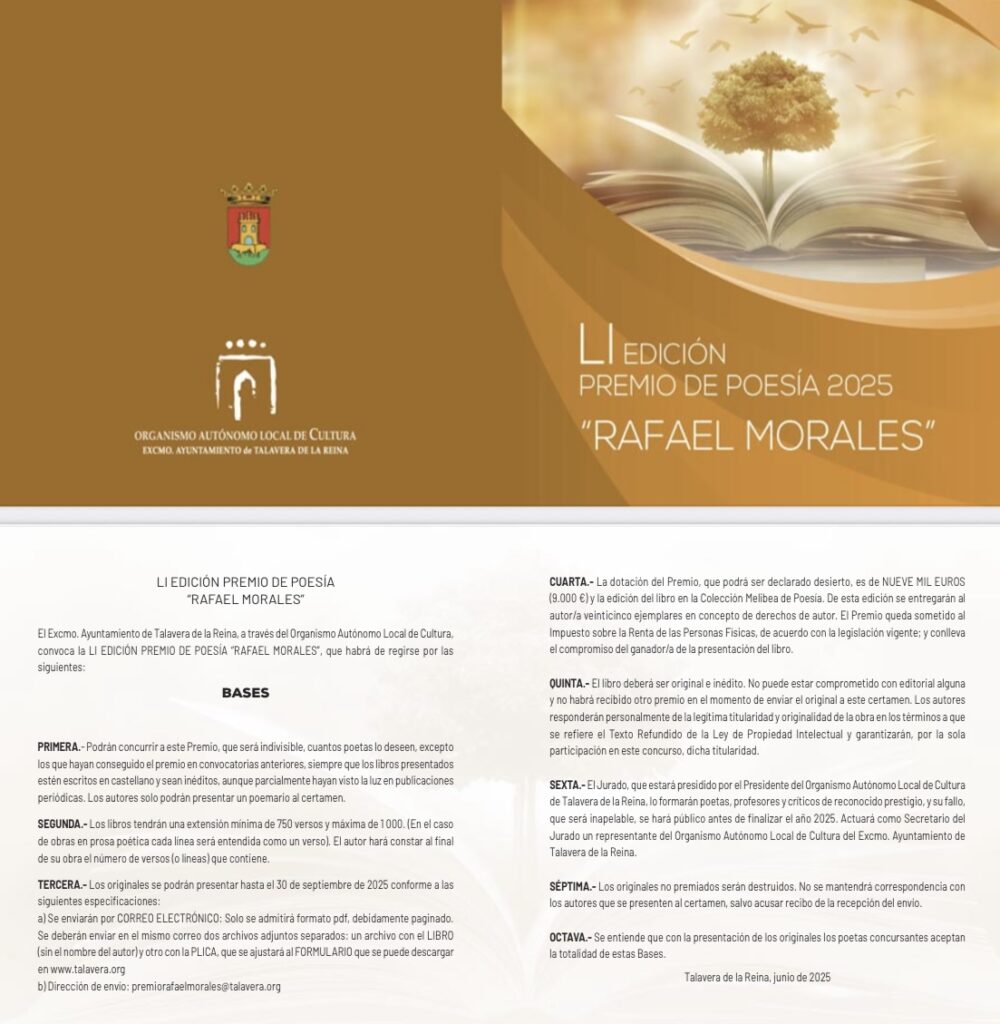 Talavera convoca sus grandes premios de poesía