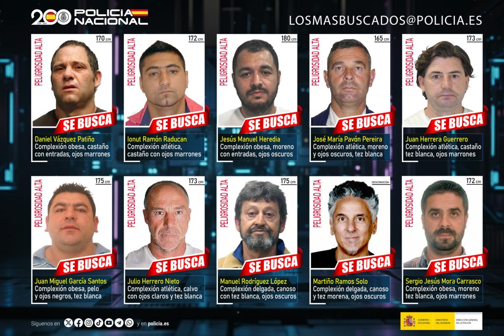 Los 10 fugitivos más buscados de España