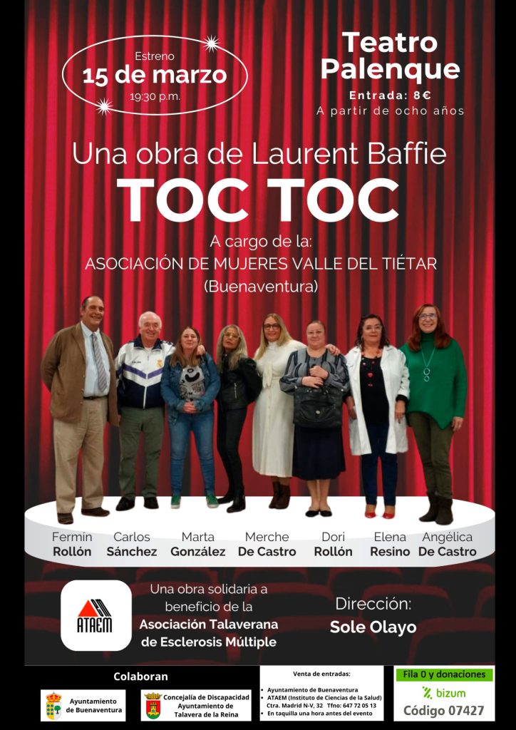 Teatro solidario en Talavera: la obra “Toc Toc” llegará al Teatro Palenque