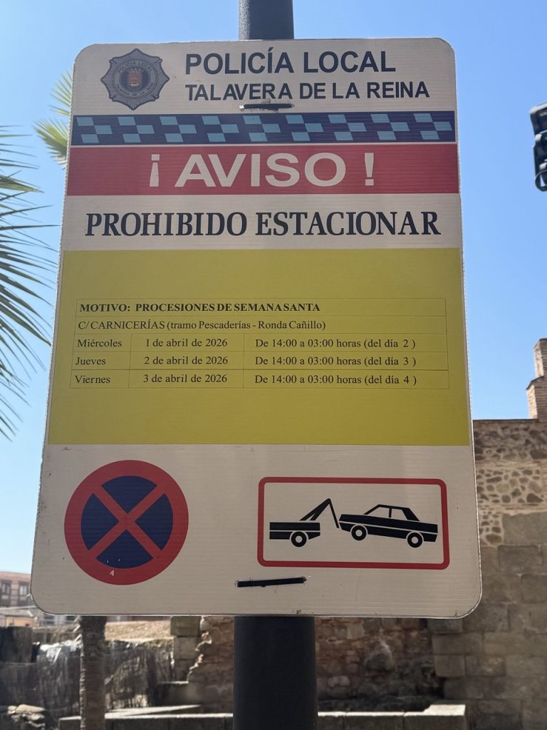 Policía Local de Talavera: aviso por restricciones de estacionamiento en Semana Santa