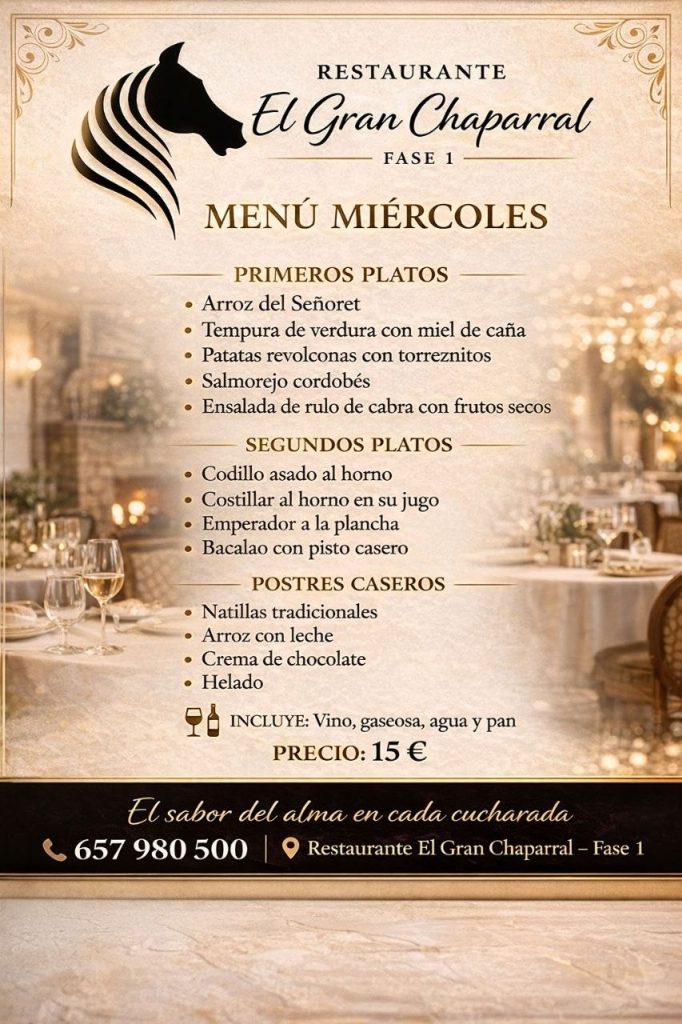 Menú del miércoles en El Gran Chaparral: tradición, sabor y calidad