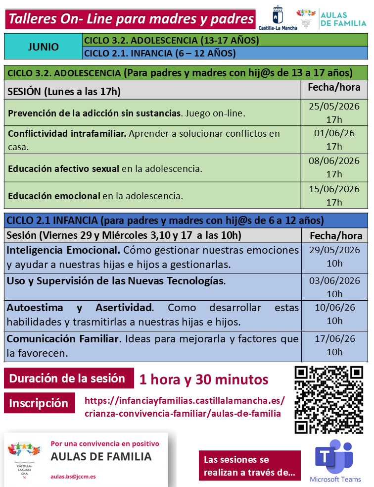Aulas de Familia programa talleres online para madres y padres durante junio de 2026