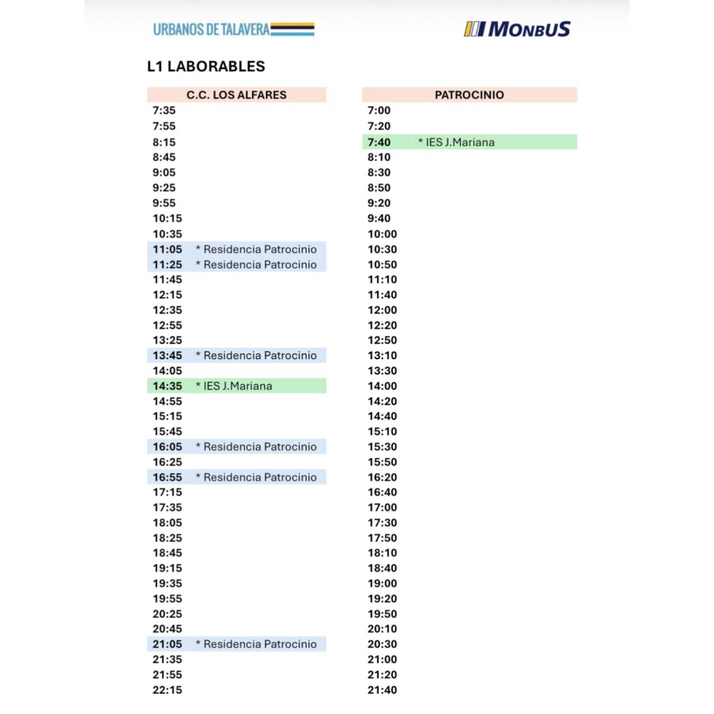 Talavera actualiza los horarios y recorridos del transporte urbano desde el 1 de junio