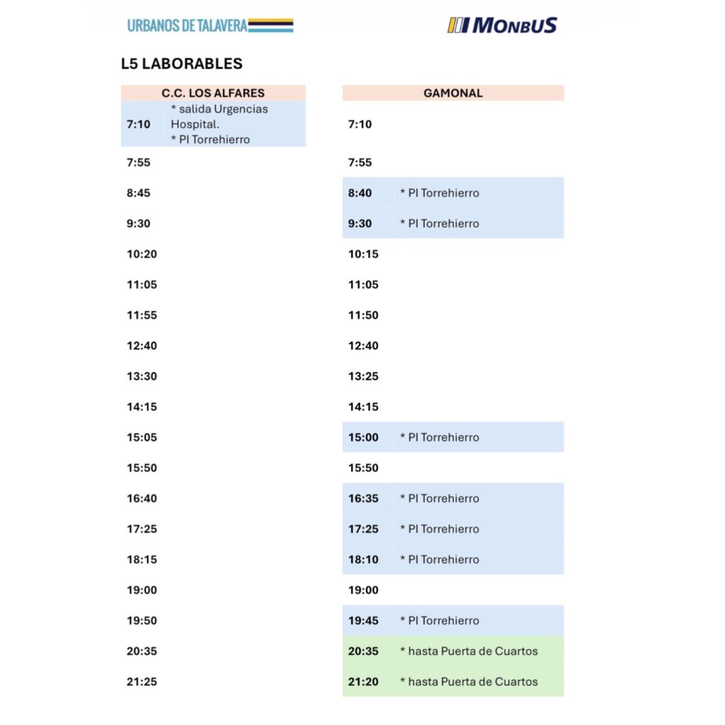 Talavera actualiza los horarios y recorridos del transporte urbano desde el 1 de junio
