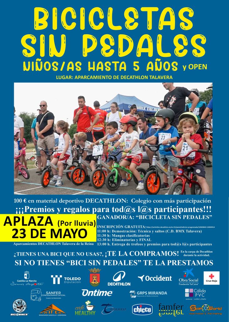 Aplazada al 23 de mayo la actividad “Bicicletas sin pedales” por la previsión de lluvia