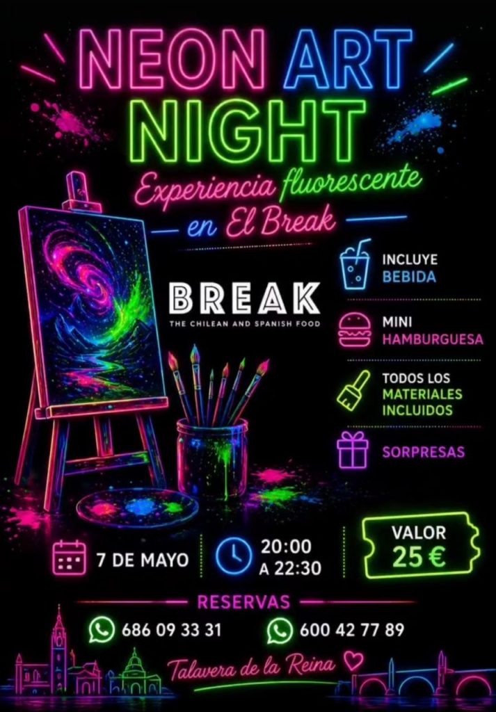 Neon Art Night en Talavera: creatividad, ocio y gastronomía se dan cita en Break