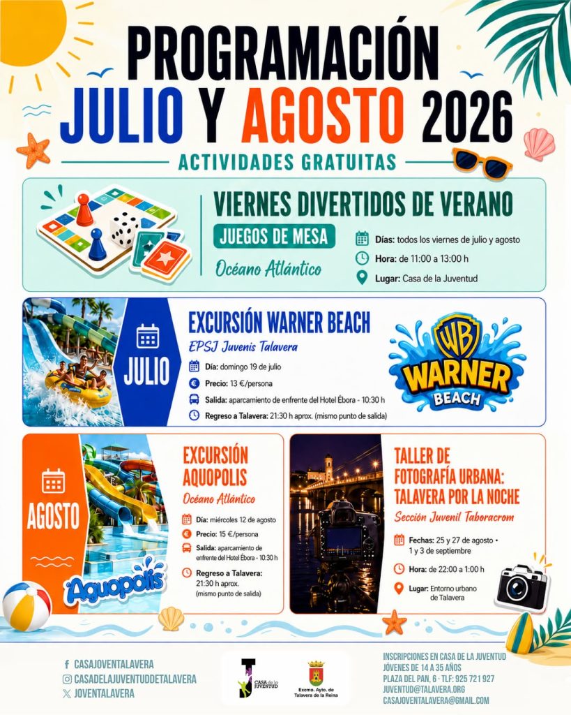 La Casa de la Juventud de Talavera presenta su programación para julio y agosto
