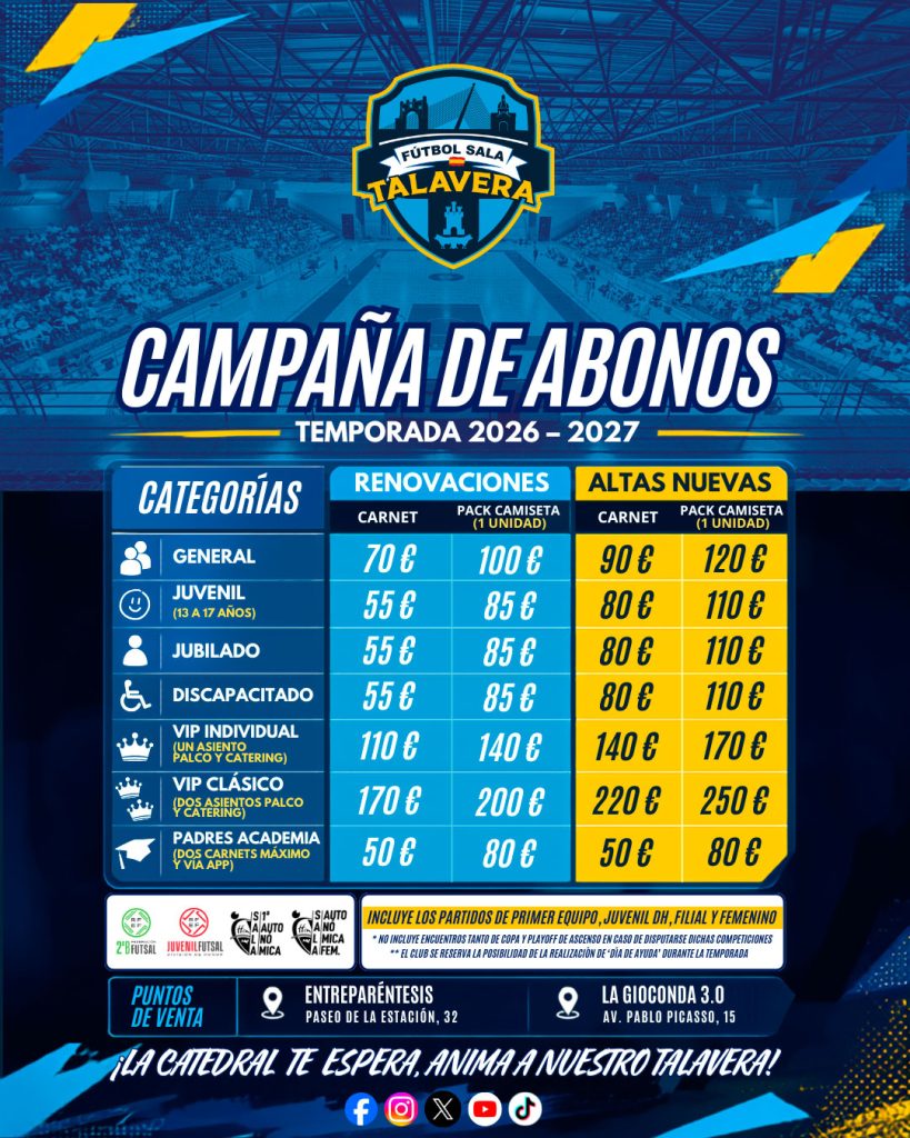 El Fútbol Sala Talavera lanza su campaña de abonos para la temporada 2026-2027