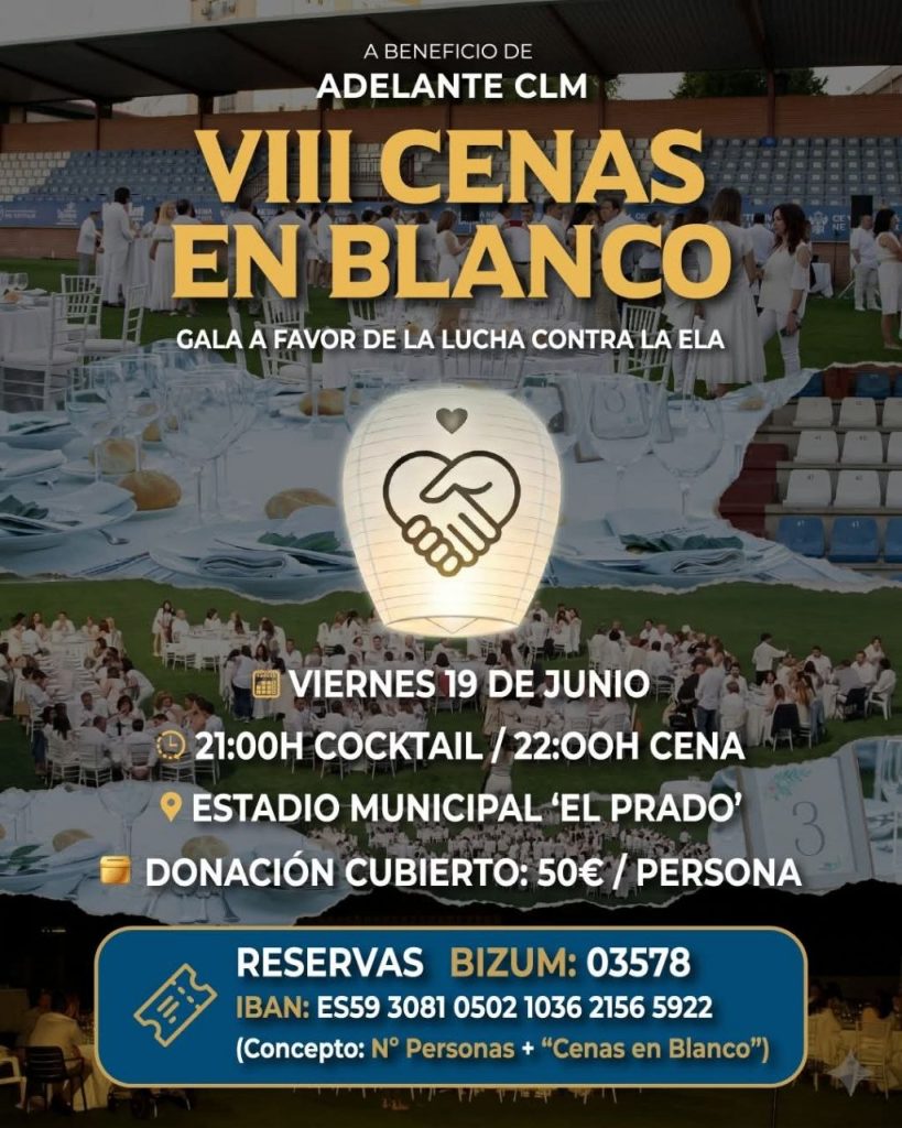 Talavera celebrará la VIII edición de Cenas en Blanco a favor de la lucha contra la ELA