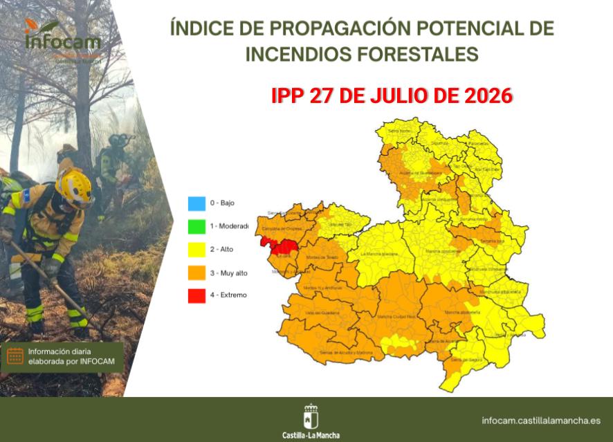 Riesgo extremo de incendios forestales en puntos del oeste de Toledo este 27 de julio