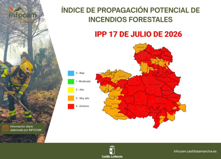 Índice de Propagación de Incendios en nivel extremo este 17 de julio en Talavera