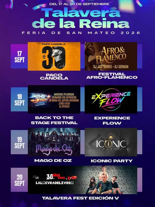 Cartel musical de las Ferias de San Mateo 2026 en Talavera