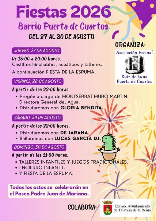 El barrio de Puerta de Cuartos de Talavera celebrará sus fiestas del 27 al 30 de agostov