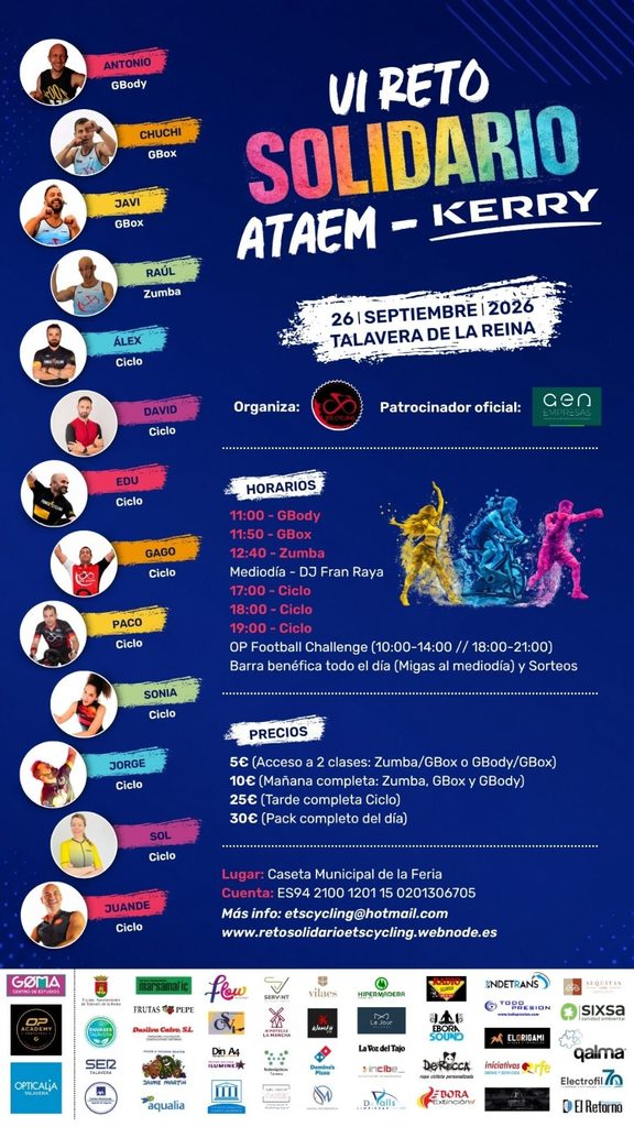 Talavera se vuelca con el VI Reto Solidario ATAEM-Kerry: deporte, música y solidaridad en una jornada para todos