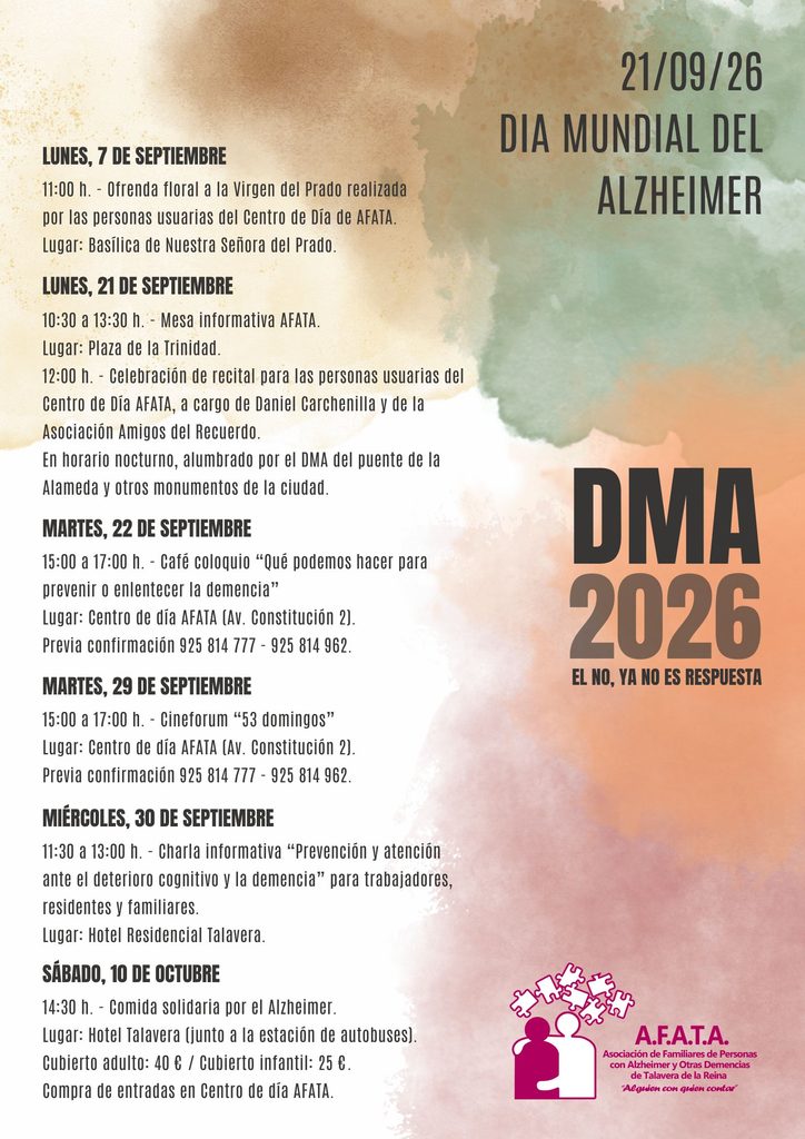 AFATA conmemora el Día Mundial del Alzheimer en Talavera con una amplia programación durante septiembre y octubre