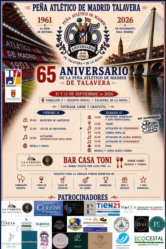 La Peña Atlético de Madrid Talavera celebra su 65 aniversario este fin de semana en Talavera Ferial