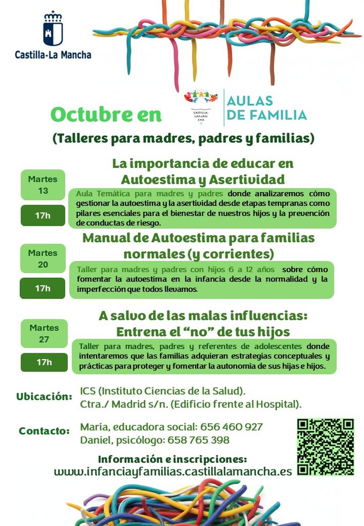 Aulas de Familia programa tres talleres en octubre en Talavera