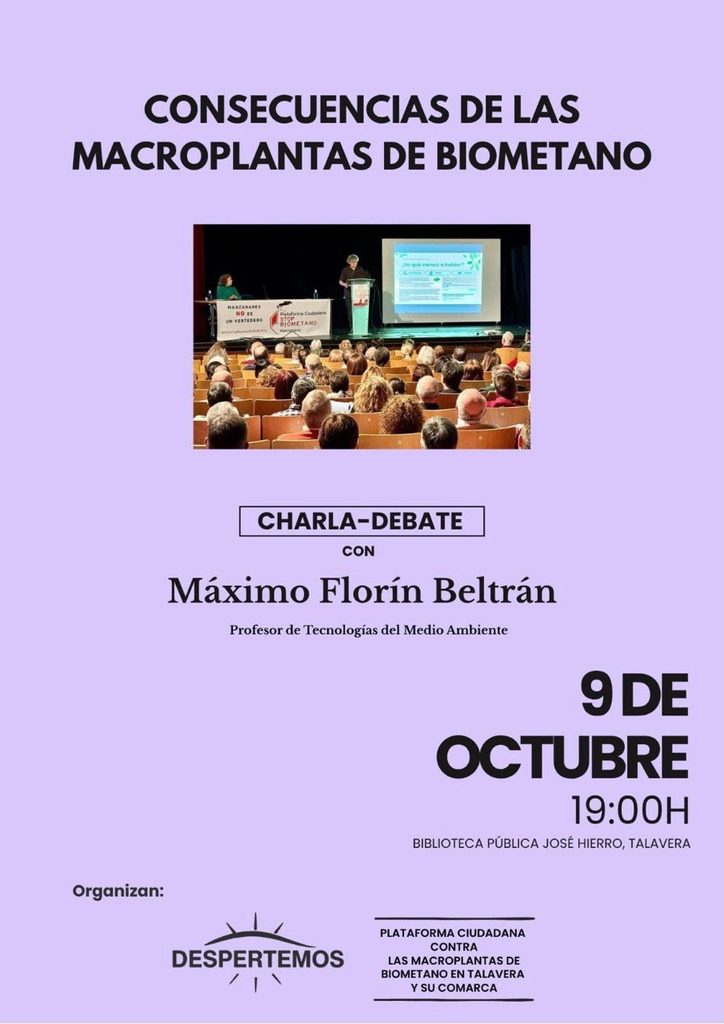 Talavera acoge una charla-debate sobre las consecuencias de las macroplantas de biometano